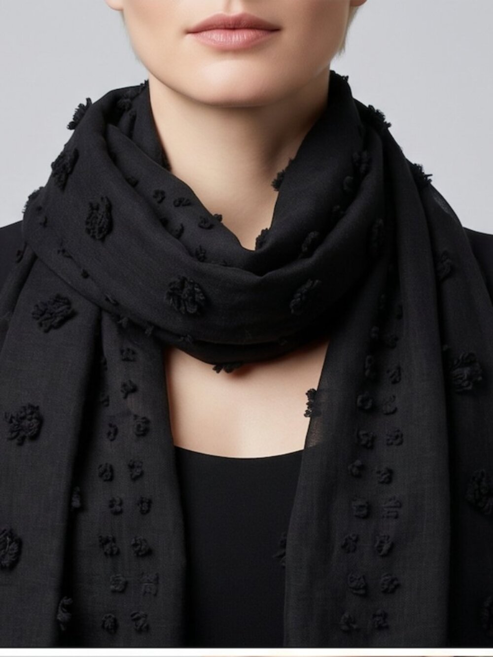 Black Fuzzy Dot Scarf